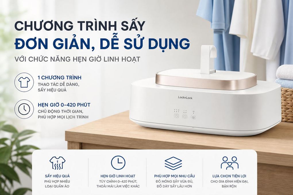 Tủ sấy quần áo gấp gọn Lock&Lock END112IVY Màu Kem