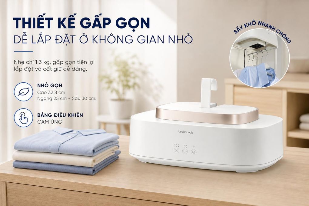 Tủ sấy quần áo gấp gọn Lock&Lock END112IVY Màu Kem