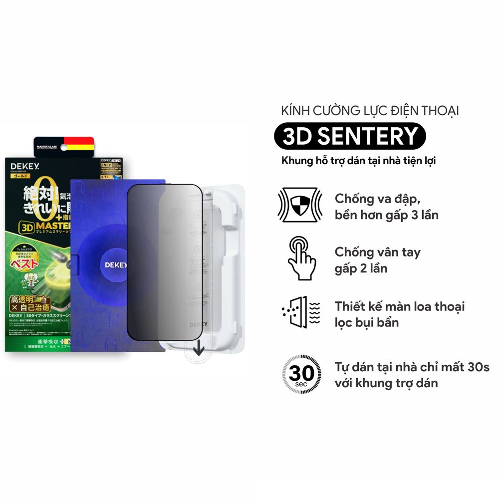 Miếng dán kính cường lực chống nhìn trộm iPhone 12/12 Pro DEKEY 3D Sentery Màu Trắng