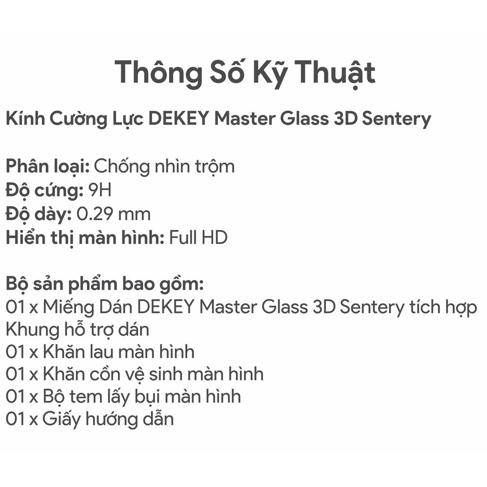Miếng dán kính cường lực chống nhìn trộm iPhone 12/12 Pro DEKEY 3D Sentery Màu Trắng