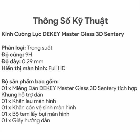 Miếng dán kính cường lực iPhone 14 Pro/15/16 DEKEY 3D Sentery Màu Trắng