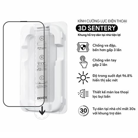 Miếng dán kính cường lực chống nhìn trộm iPhone 14 Pro/15/16 DEKEY 3D Sentery Màu Trắng