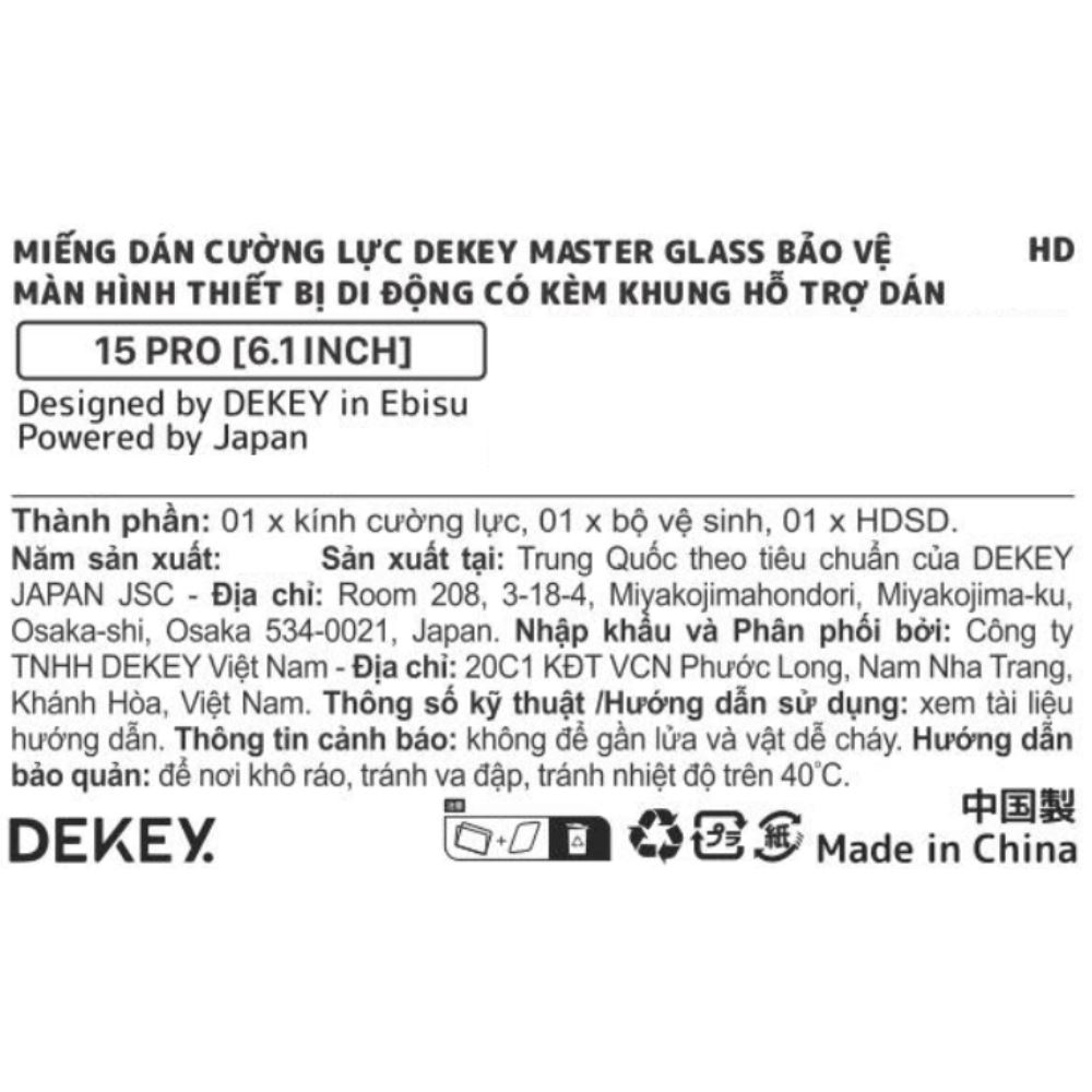 Miếng dán kính cường lực iPhone 15 Pro DEKEY 3D Sentery Màu Trắng