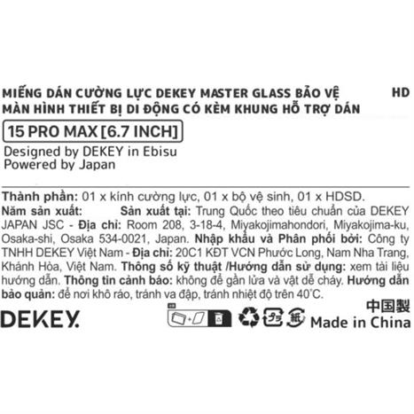 Miếng dán kính cường lực iPhone 15 Pro Max DEKEY 3D Sentery Màu Trắng