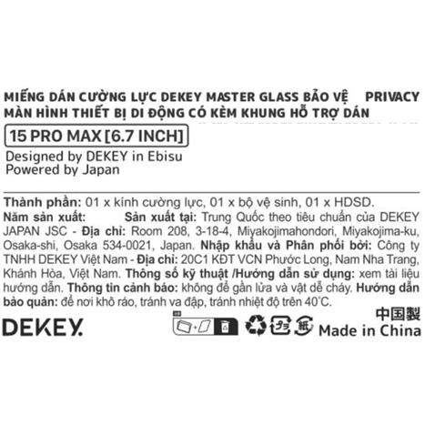 Miếng dán kính cường lực chống nhìn trộm iPhone 15 Promax DEKEY 3D Sentery Màu Trắng