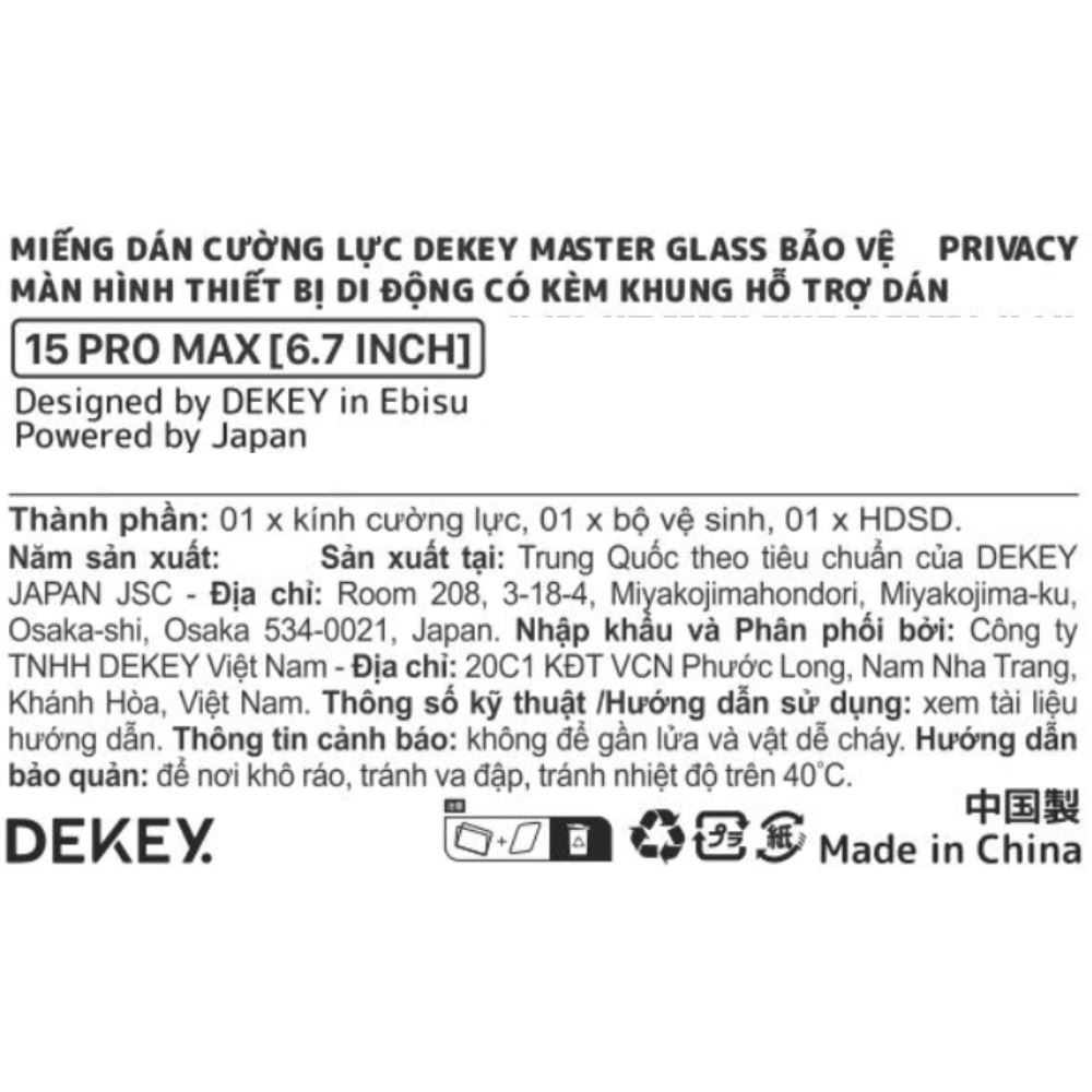 Miếng dán kính cường lực chống nhìn trộm iPhone 15 Pro Max DEKEY 3D Sentery Màu Trắng