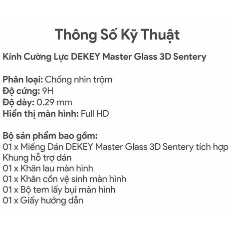 Miếng dán kính cường lực chống nhìn trộm iPhone 16 Pro Max DEKEY 3D Sentery Màu Trắng