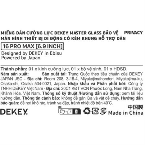 Miếng dán kính cường lực chống nhìn trộm iPhone 16 Promax DEKEY 3D Sentery Màu Trắng