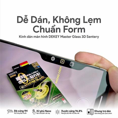 Miếng dán kính cường lực iPhone 16 Pro/17 DEKEY 3D Sentery Màu Trắng