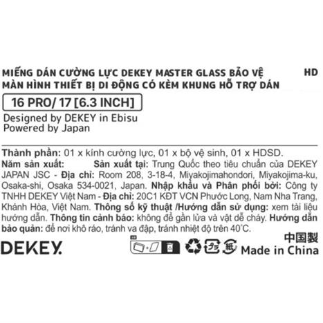 Miếng dán kính cường lực iPhone 16 Pro/17 DEKEY 3D Sentery Màu Trắng