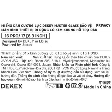 Miếng dán kính cường lực chống nhìn trộm iPhone 16 Pro/17 DEKEY 3D Sentery Màu Trắng