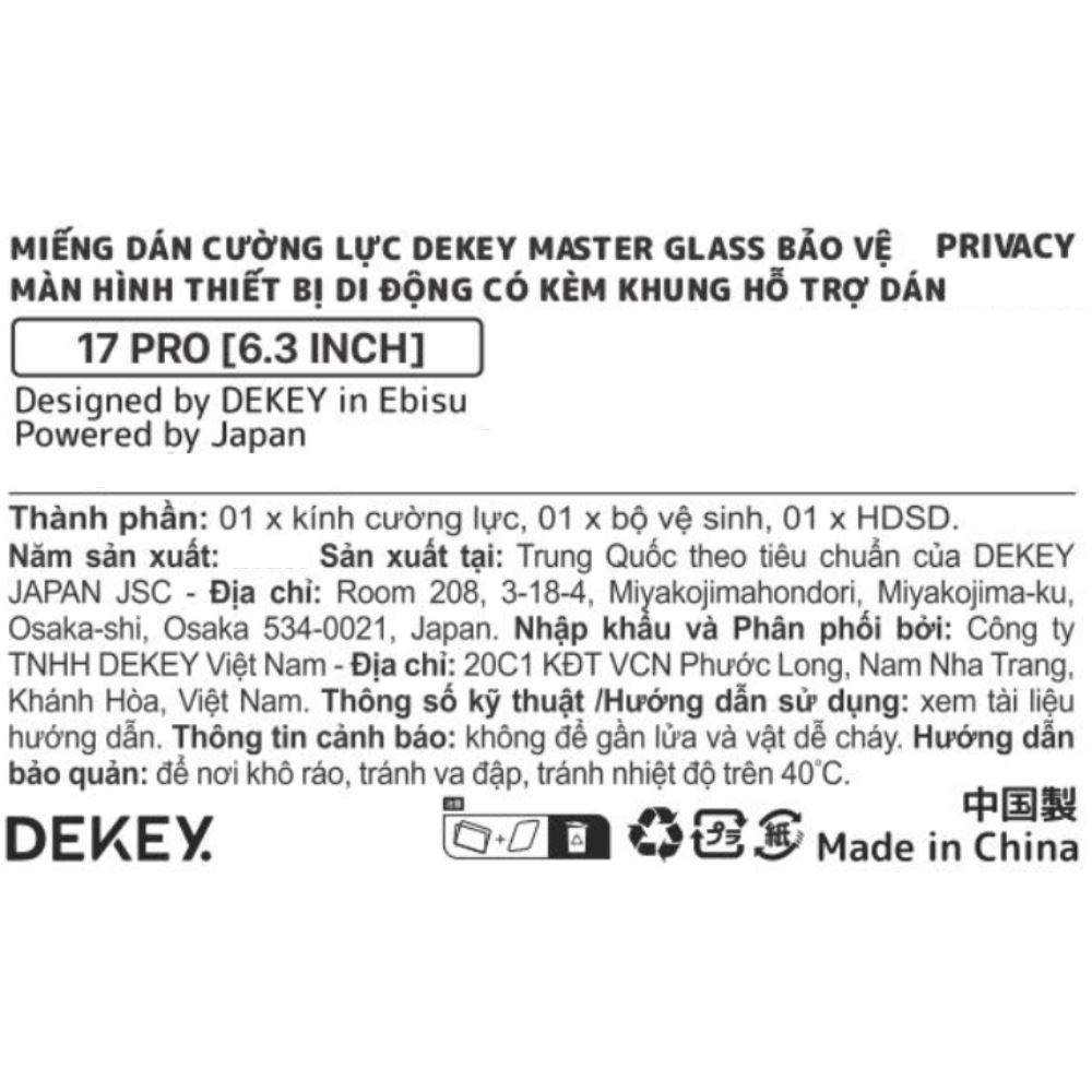 Miếng dán kính cường lực chống nhìn trộm iPhone 17 Pro DEKEY 3D Sentery Màu Trắng