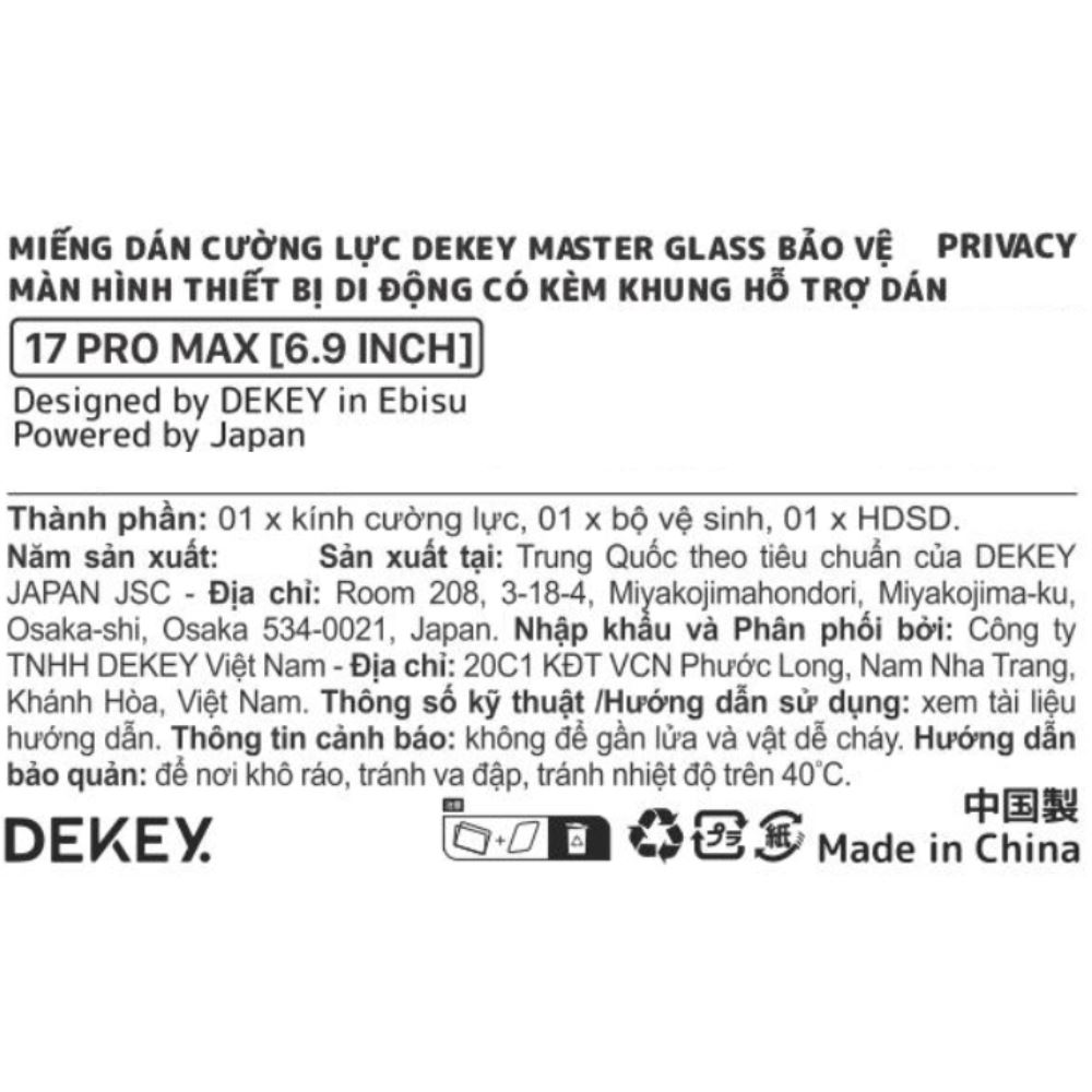 Miếng dán kính cường lực chống nhìn trộm iPhone 17 Pro Max DEKEY 3D Sentery Màu Trắng