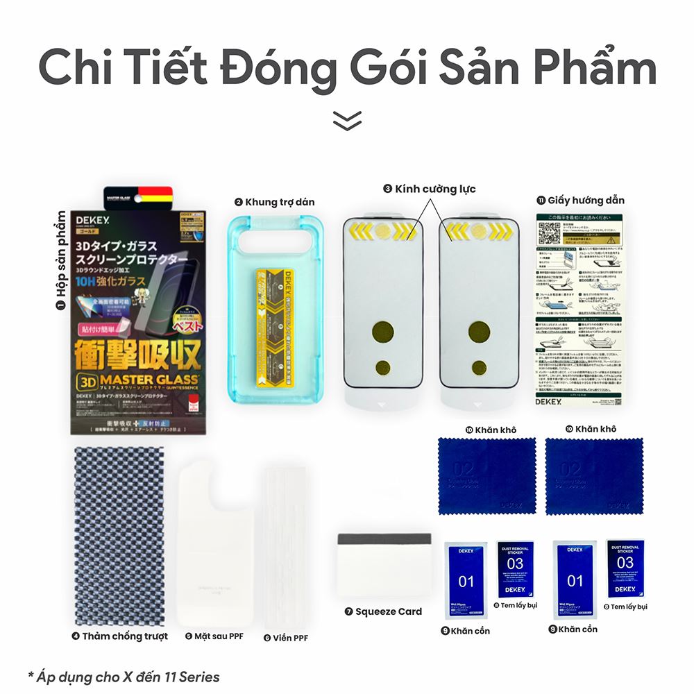 Miếng dán kính cường lực iPhone X/XS/11 Pro DEKEY 3D Quintessence Màu Trắng