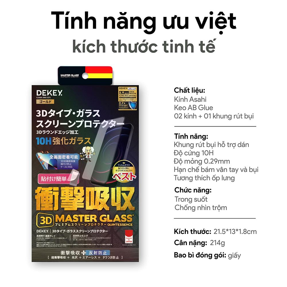Miếng dán kính cường lực chống nhìn trộm iPhone Air DEKEY 3D Quintessence Màu Trắng