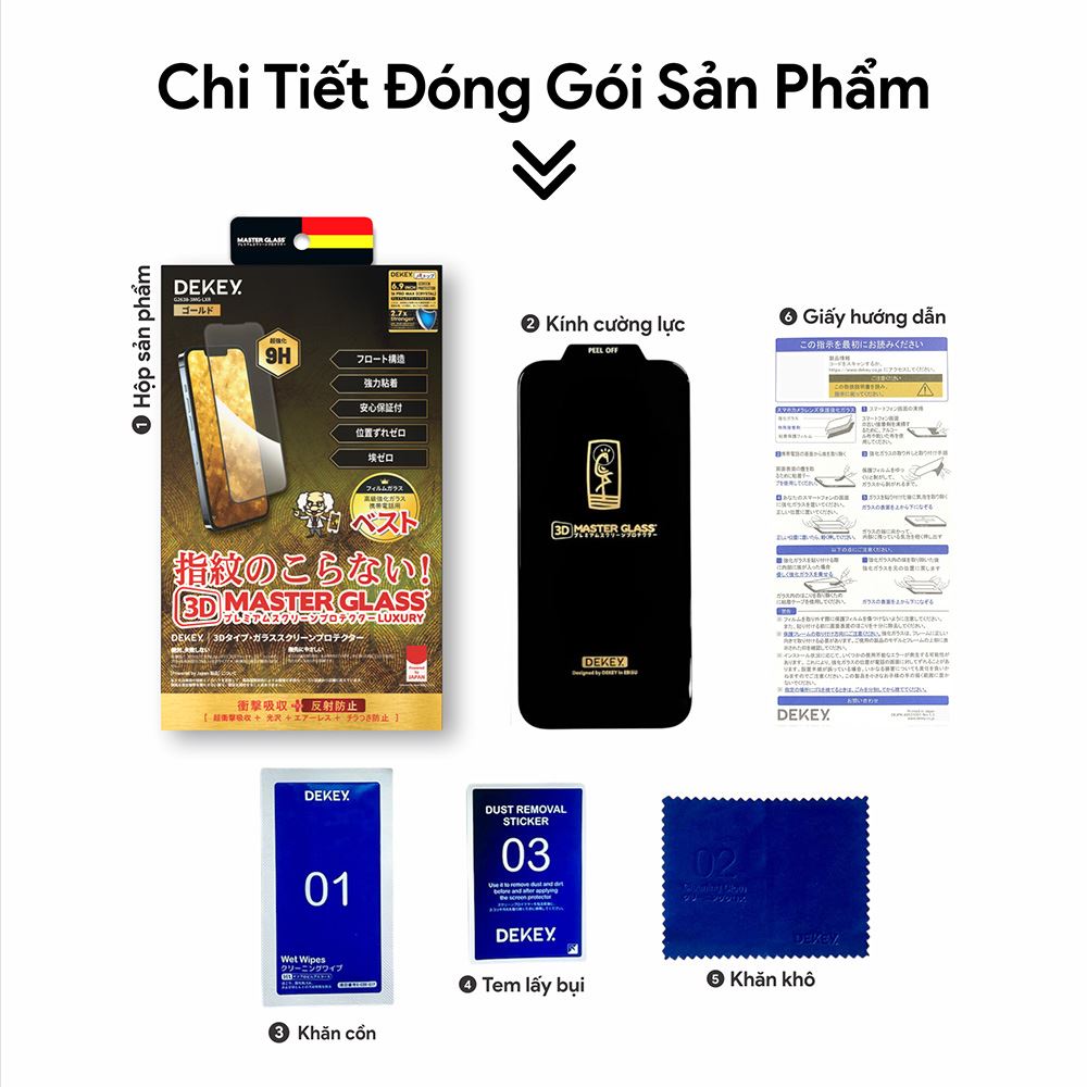 Miếng dán kính cường lực iPhone 15 Pro DEKEY 3D Luxury Màu Trắng