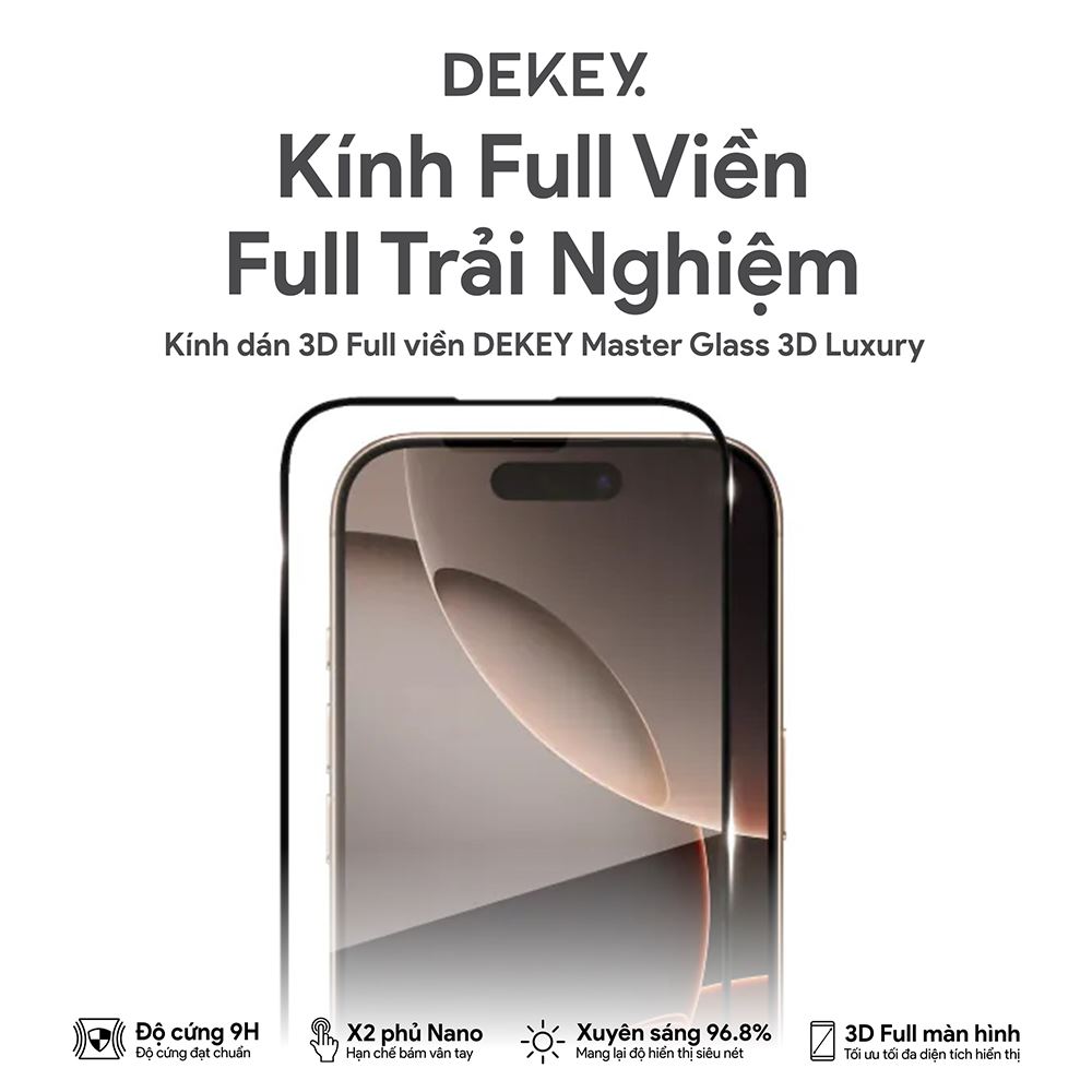 Miếng dán kính cường lực iPhone 15 Pro DEKEY 3D Luxury Màu Trắng