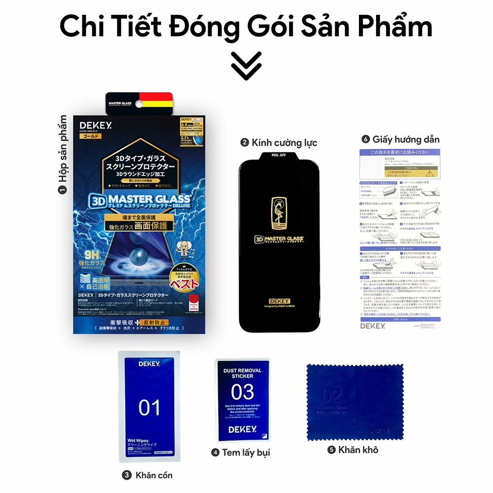 Miếng dán kính cường lực iPhone 14 Pro DEKEY 3D Deluxe Màu Trắng