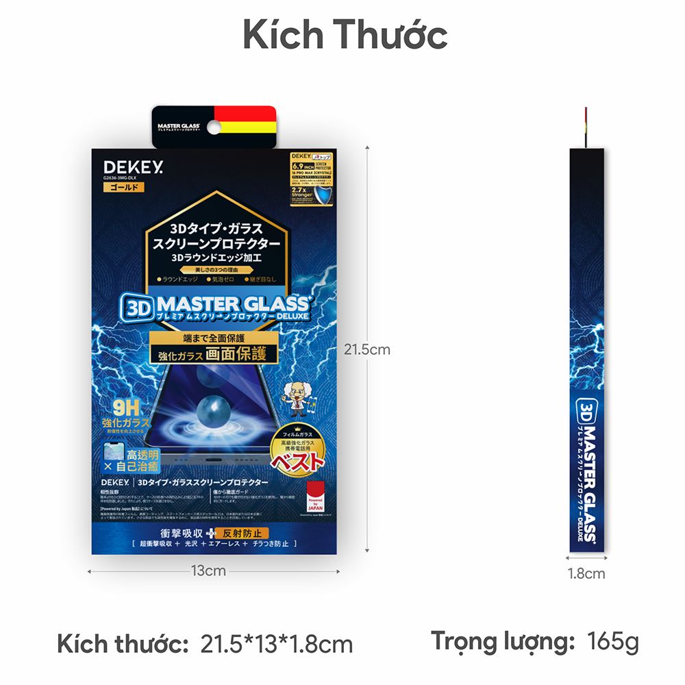 Miếng dán kính cường lực iPhone 14 Pro DEKEY 3D Deluxe Màu Trắng