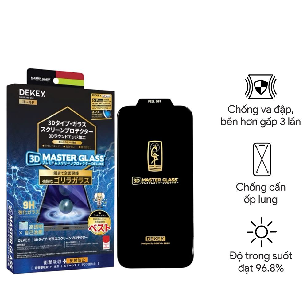 Miếng dán kính cường lực iPhone 14 Pro DEKEY 3D Deluxe Màu Trắng