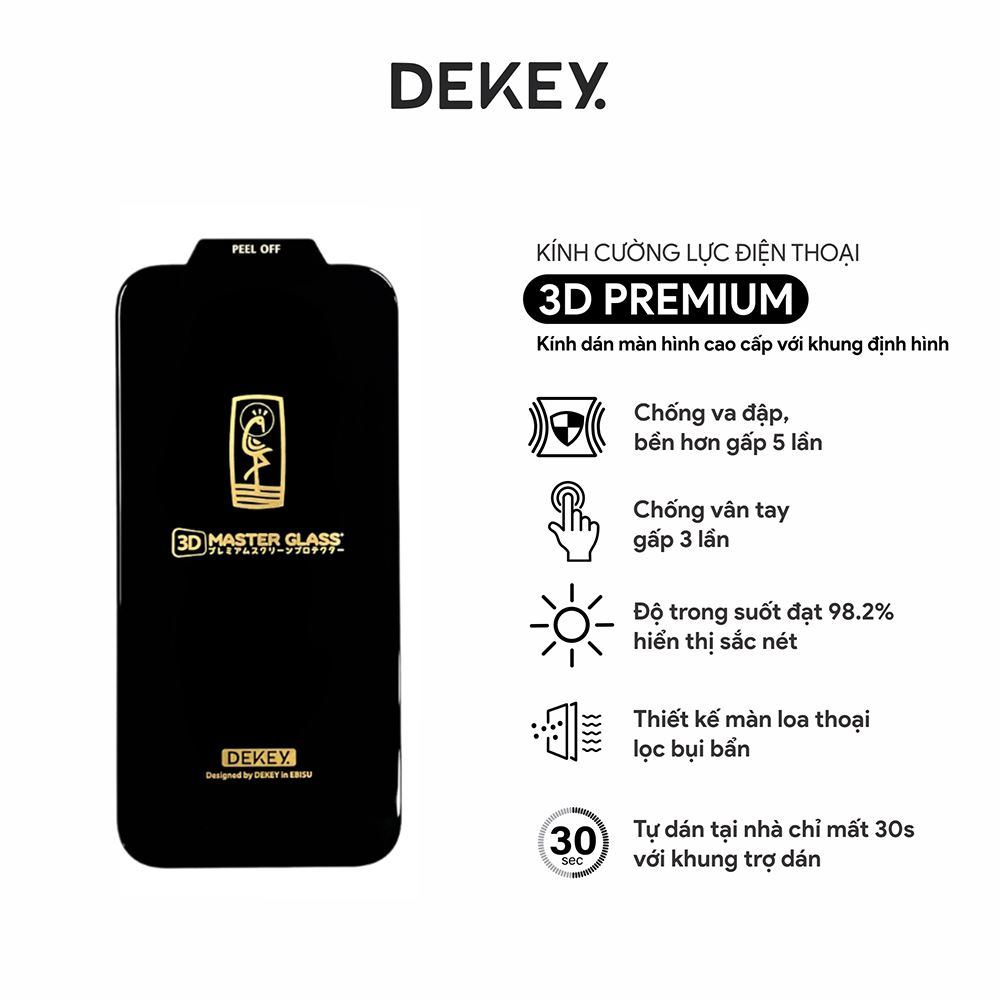 Miếng dán kính cường lực iPhone 12/12 Pro DEKEY 3D Premium Màu Trắng