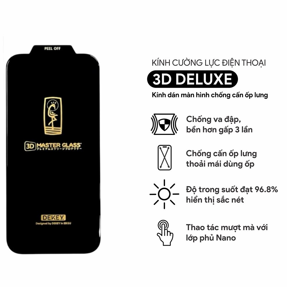 Miếng dán kính cường lực iPhone 17 Pro Max DEKEY 3D Deluxe Màu Trắng