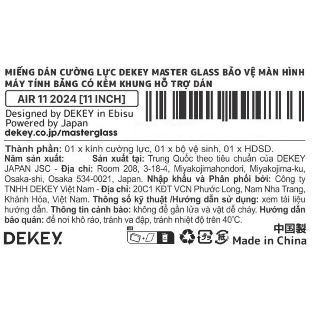 Miếng dán kính cường lực iPad Air 11 inch DEKEY Premium with applicator Màu Trắng