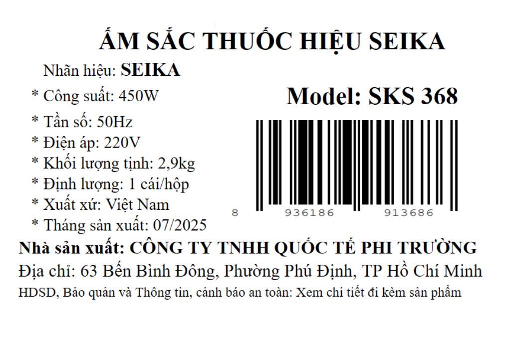 Siêu sắc thuốc điện Seika 3.2 lít SKS 368 Vàng Màu Vàng
