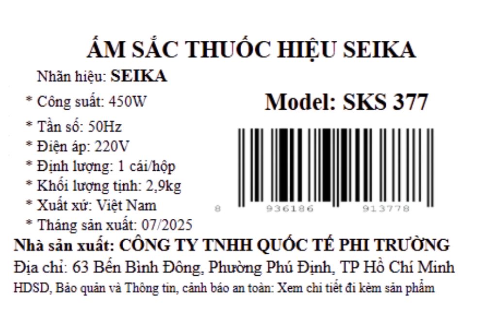 Siêu sắc thuốc điện Seika 3.3 lít SKS 377 Đen Màu Đen