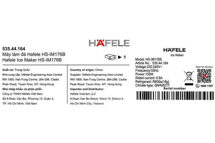Máy làm đá Hafele HS-IM176B Màu Đen