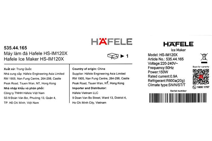 Máy làm đá Hafele HS-IM120X Màu Bạc