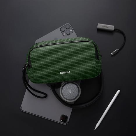 Túi đựng phụ kiện Tomtoc Premium Light-T12 Tech Organizer T12M1T2 Màu Xanh lá