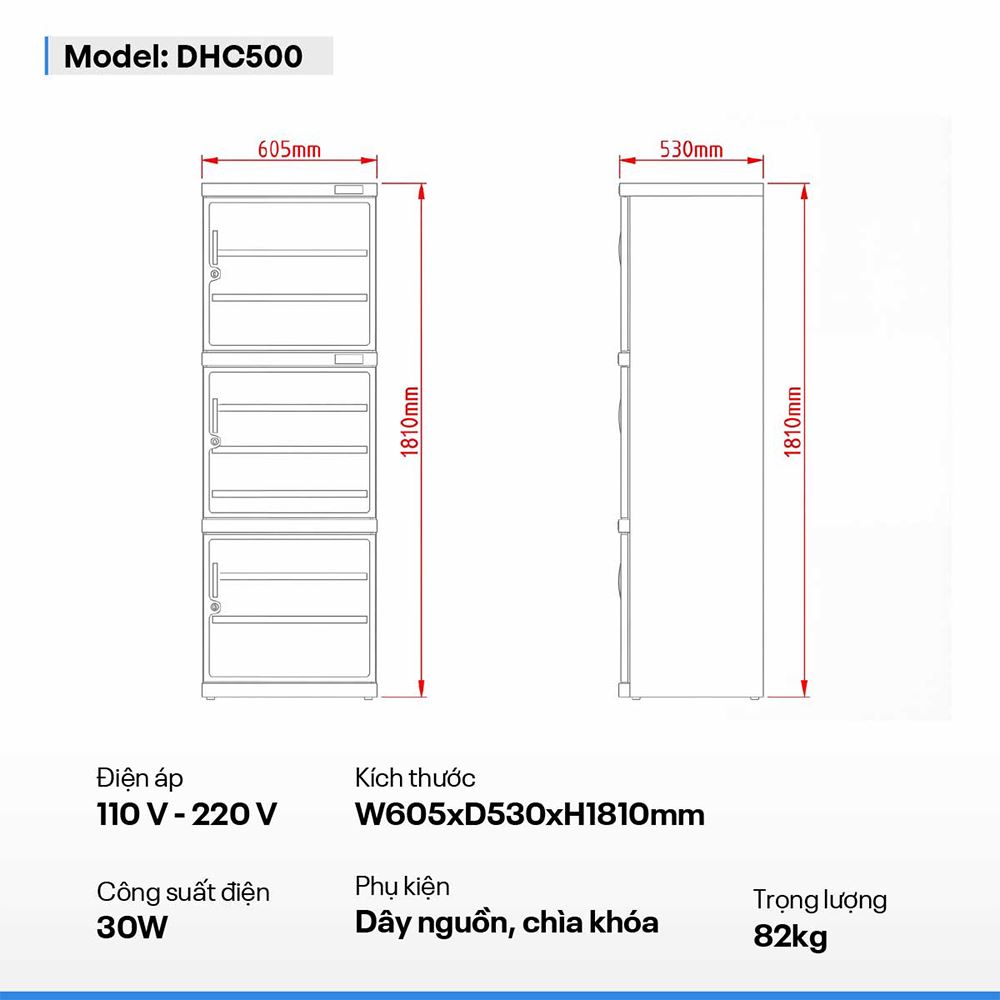 Tủ chống ẩm FujiE DHC500 500 lít Màu Đen