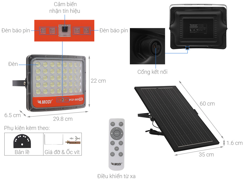 Đèn pha năng lượng mặt trời Modi MD-PT27-360-PRO