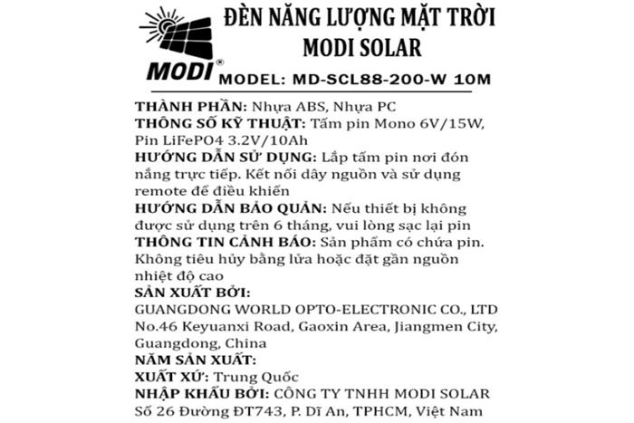 Đèn ốp trần năng lượng mặt trời Modi MD-SCL88-200-W 10M Màu Trắng