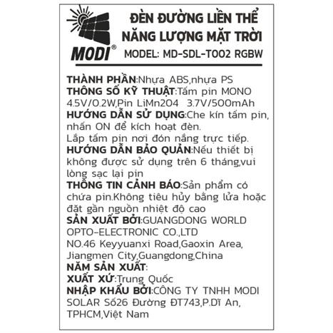 Đèn bàn năng lượng mặt trời Modi MD-SDL-T002 RGBW Màu Trắng