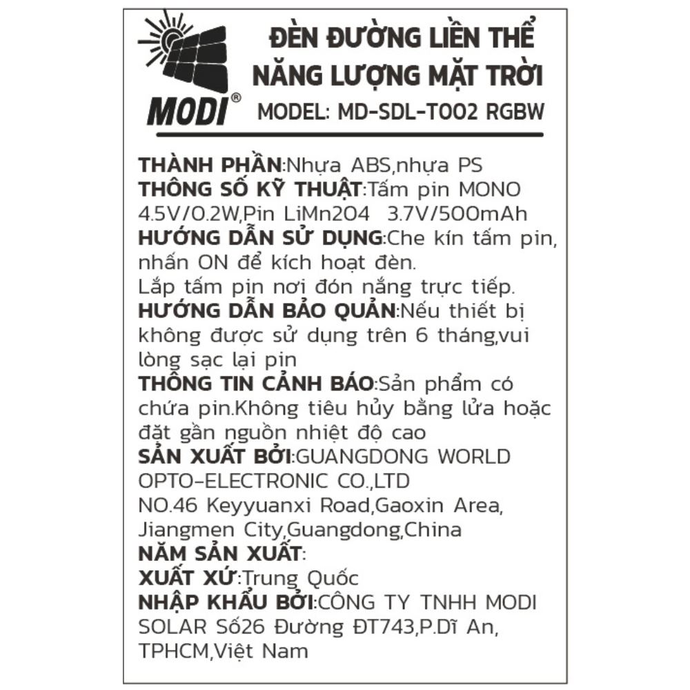 Đèn Bàn Trang Trí Ngoài Trời MODI MD-SDL-T002 RGBW Màu Trắng