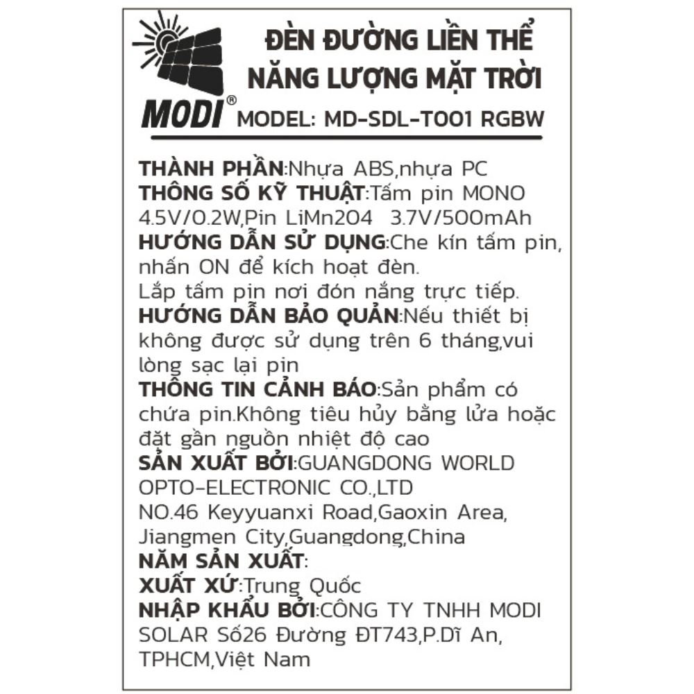 Đèn Bàn Trang Trí Ngoài Trời MODI MD-SDL-T001 RGBW Màu Trắng