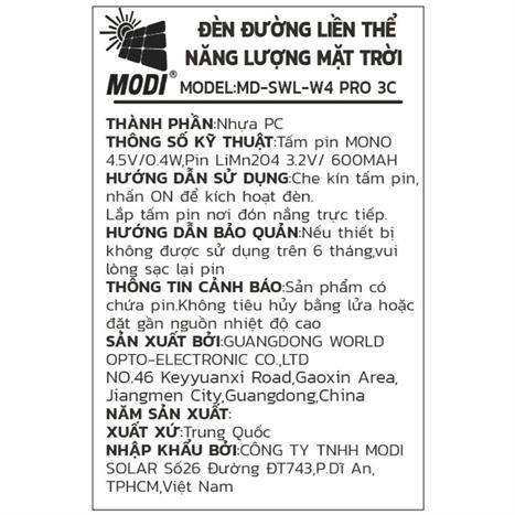 Đèn hắt tường năng lượng mặt trời Modi MD-SWL-W4 PRO 3C Màu Trắng