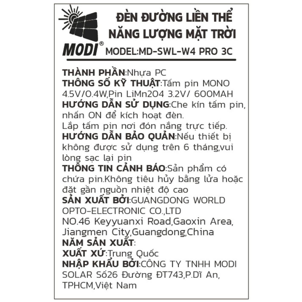 Đèn hắt tường năng lượng mặt trời Modi MD-SWL-W4 PRO 3C Màu Trắng