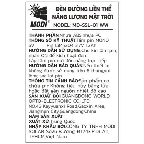 Đèn cắm cỏ năng lượng mặt trời Modi MD-SSL-01 WW Màu Đen