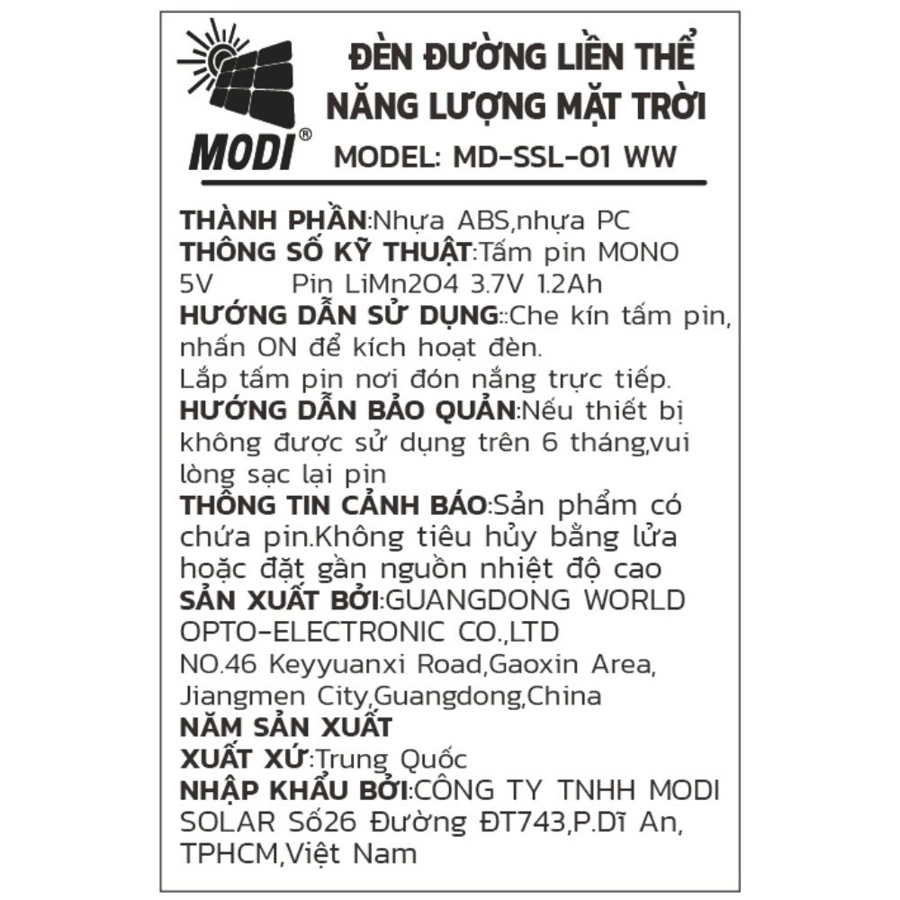 Đèn cắm cỏ năng lượng mặt trời Modi MD-SSL-01 WW Màu Đen
