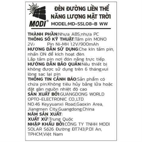 Đèn cắm cỏ năng lượng mặt trời Modi MD-SSL08-B WW Màu Đen