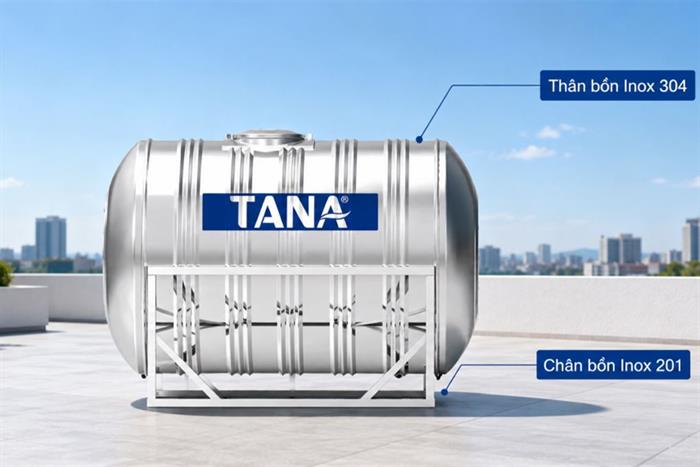 Bồn nước inox ngang 2000 lít Tân Á BI-TA-2000N Màu Bạc Inox