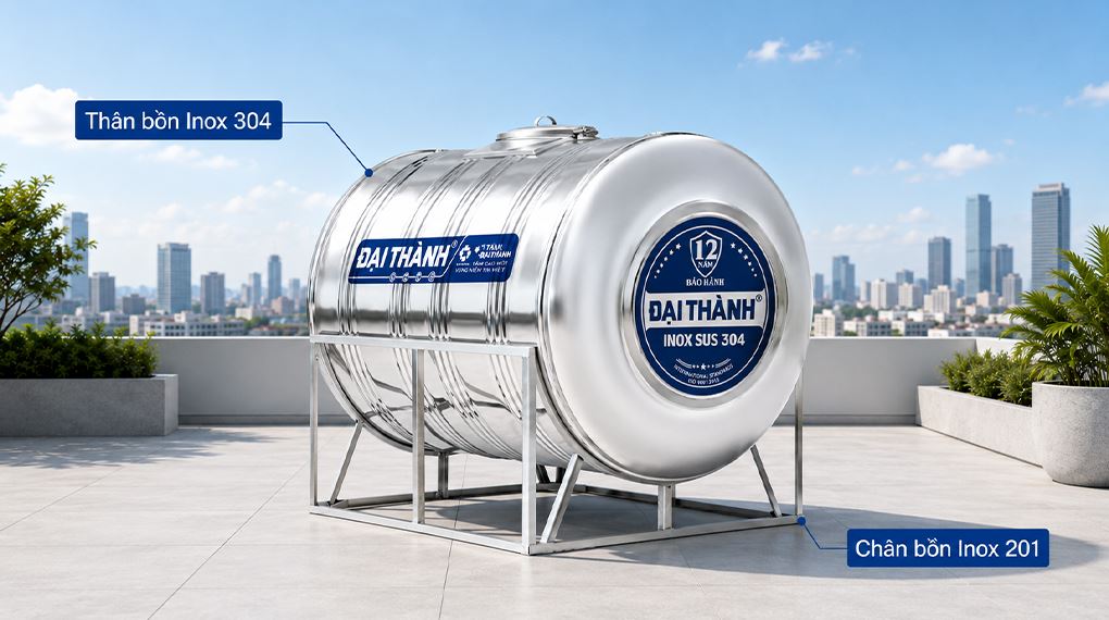 Chất liệu -  Bồn nước inox ngang 1000 lít Đại Thành BI-DT304-1000N