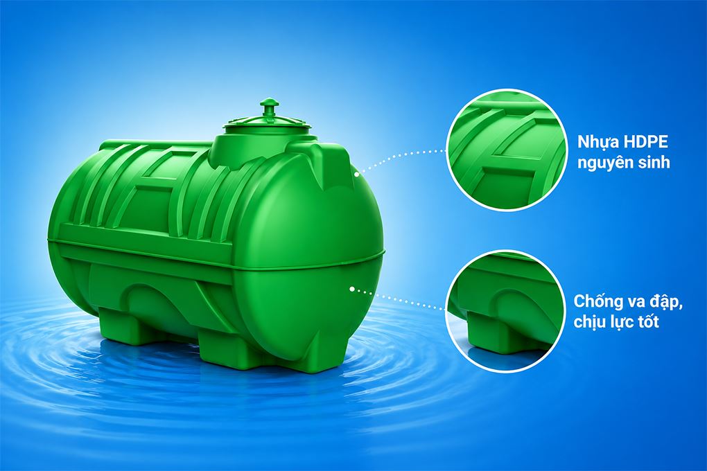 Bồn nước nhựa ngang 1000 lít Tân Á Đại Thành Plasman BN-PL1000N Màu Xanh lá
