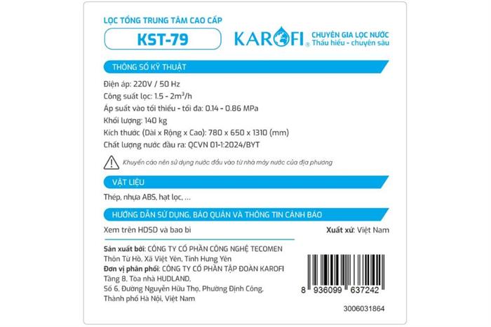 Máy lọc tổng đầu nguồn Karofi KST-79 Màu Đen