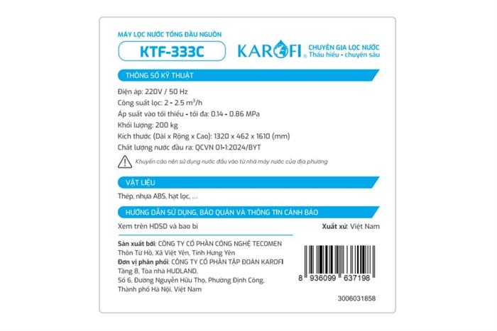 Máy lọc tổng đầu nguồn Karofi KTF-333C Màu Xanh Dương