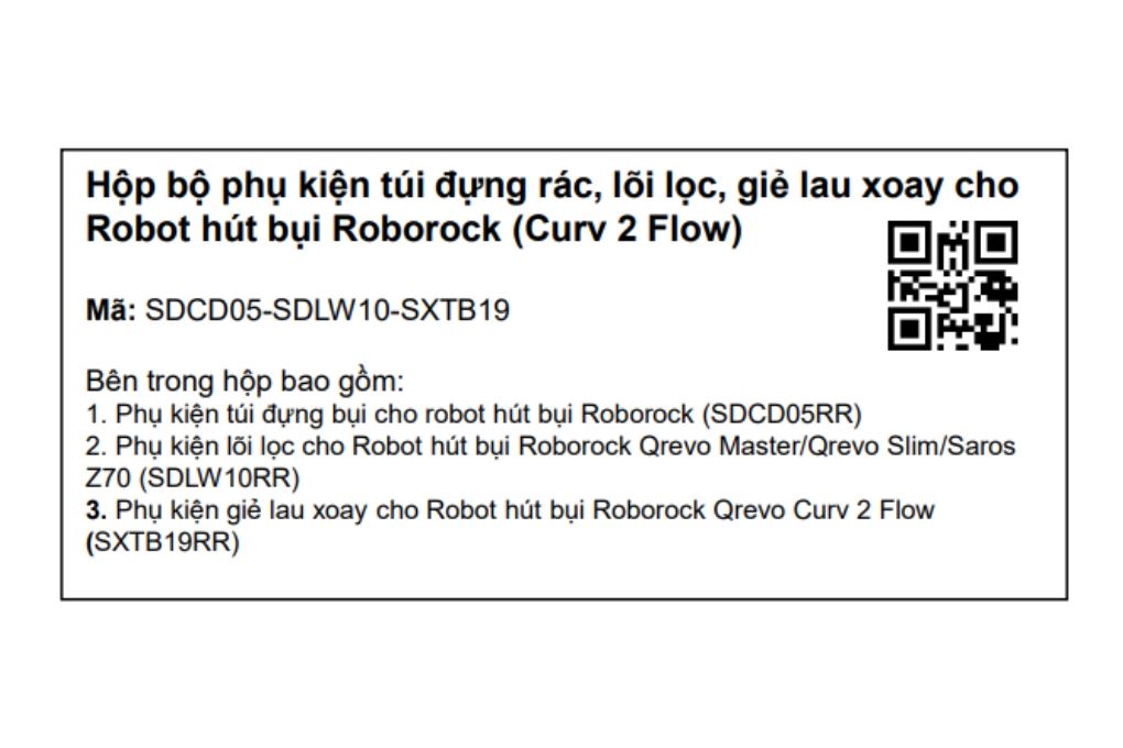 Bộ phụ kiện Robot hút bụi Roborock Qrevo Curv 2 Flow Màu Trắng
