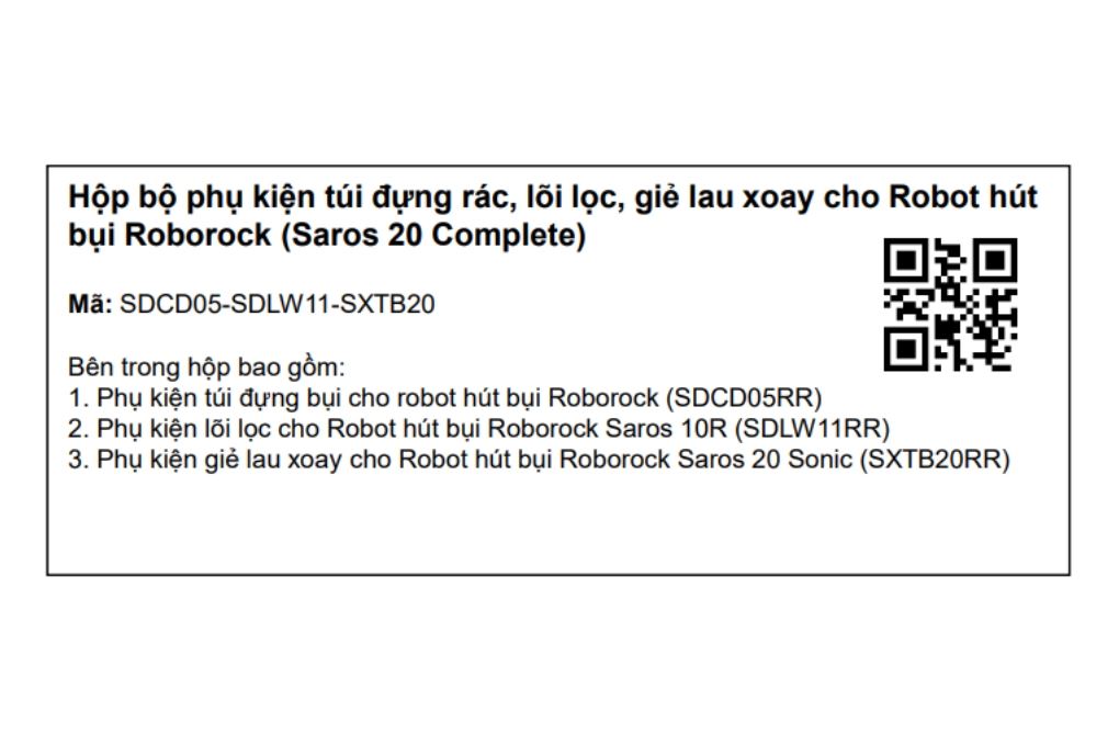 Bộ phụ kiện Robot hút bụi Roborock Saros 20 Sonic Complete Màu Trắng
